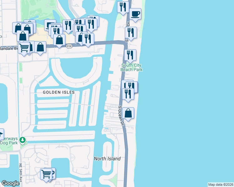 map of restaurants, bars, coffee shops, grocery stores, and more near in Hallandale Beach