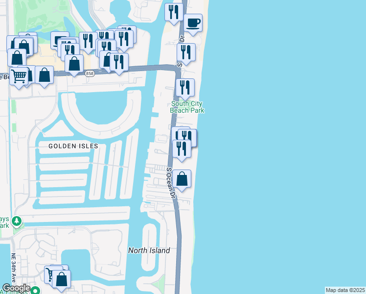 map of restaurants, bars, coffee shops, grocery stores, and more near in Hallandale Beach