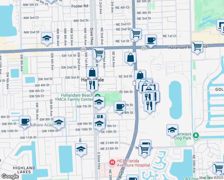 map of restaurants, bars, coffee shops, grocery stores, and more near 409 Gulfstream Street in Hallandale Beach