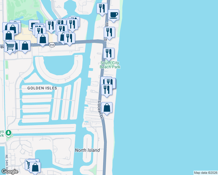 map of restaurants, bars, coffee shops, grocery stores, and more near in Hallandale Beach