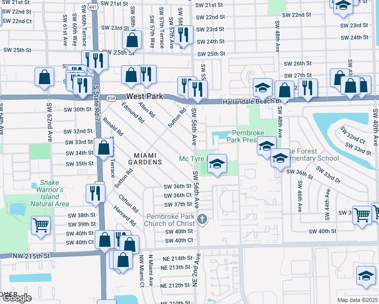 map of restaurants, bars, coffee shops, grocery stores, and more near 125 Edmund Road in West Park
