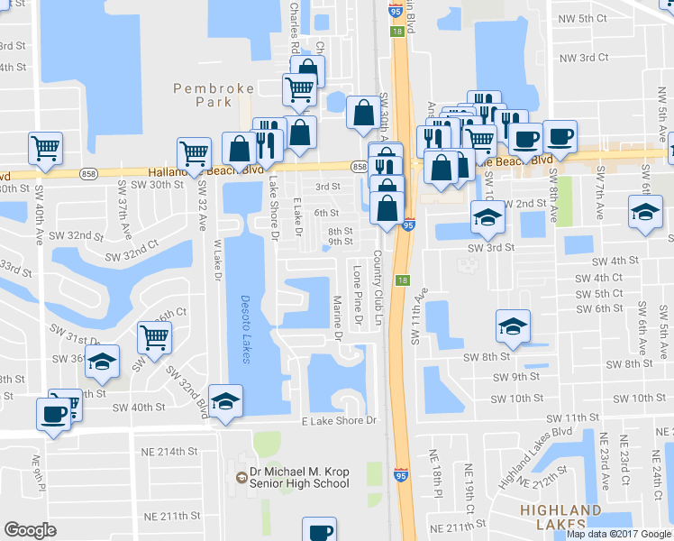 map of restaurants, bars, coffee shops, grocery stores, and more near 403 Marine Drive in Hallandale Beach