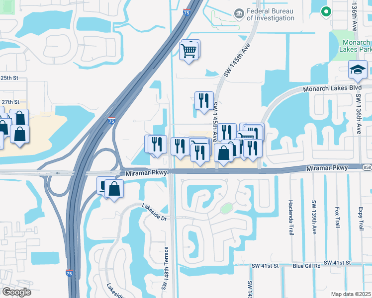 map of restaurants, bars, coffee shops, grocery stores, and more near 14790 Miramar Pkwy in Miramar
