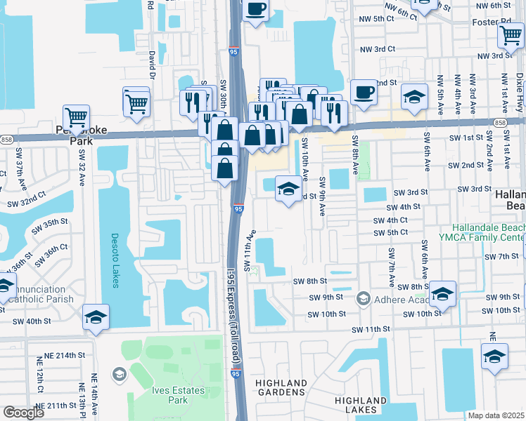 map of restaurants, bars, coffee shops, grocery stores, and more near 421 Southwest 11th Avenue in Hallandale Beach