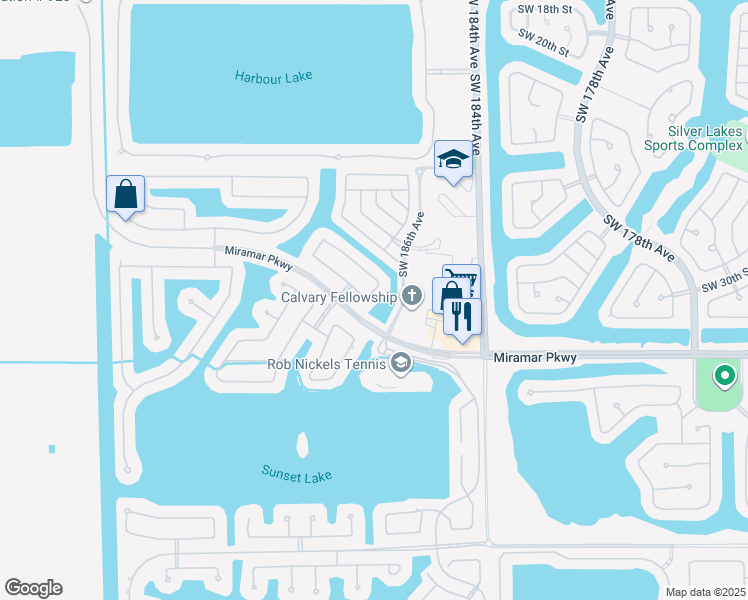 map of restaurants, bars, coffee shops, grocery stores, and more near 2941 Southwest 187th Terrace in Miramar