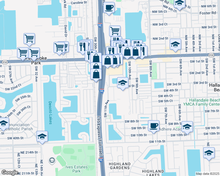 map of restaurants, bars, coffee shops, grocery stores, and more near 265 Southwest 11th Avenue in Hallandale Beach