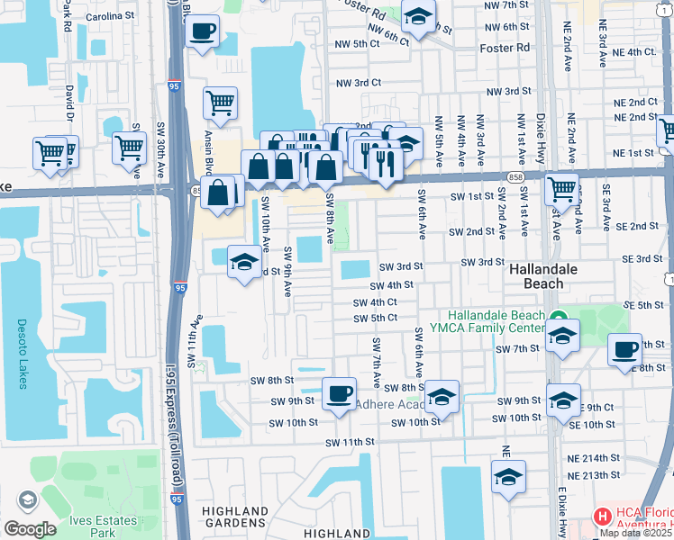 map of restaurants, bars, coffee shops, grocery stores, and more near 301 Southwest 8th Avenue in Hallandale Beach