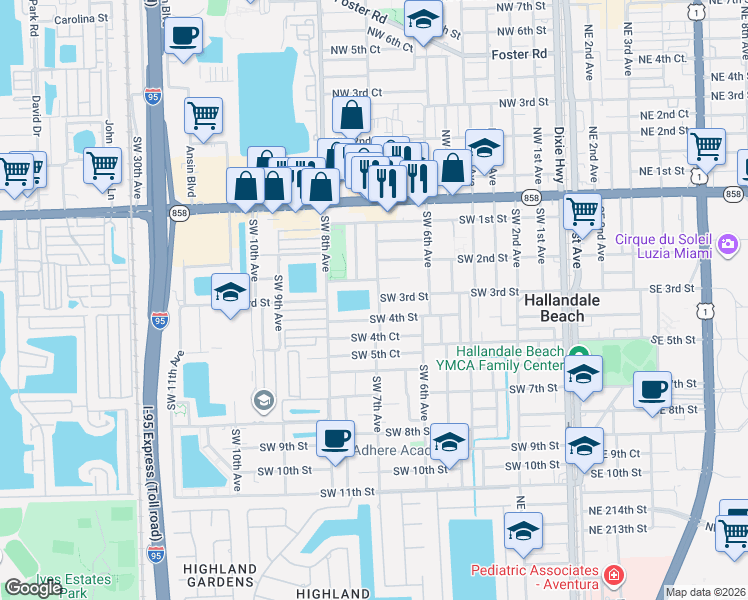 map of restaurants, bars, coffee shops, grocery stores, and more near 232 Southwest 7th Avenue in Hallandale Beach