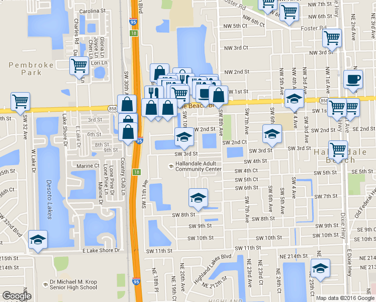 map of restaurants, bars, coffee shops, grocery stores, and more near 261 Southwest 10th Avenue in Hallandale Beach