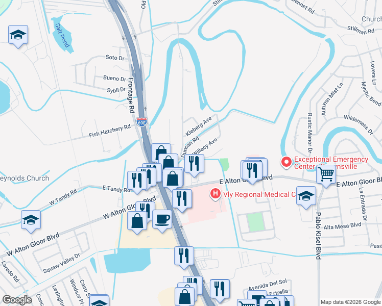 map of restaurants, bars, coffee shops, grocery stores, and more near in Brownsville
