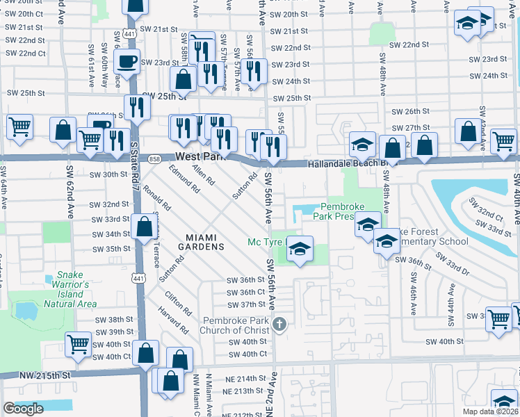 map of restaurants, bars, coffee shops, grocery stores, and more near 112 Marion Road in West Park