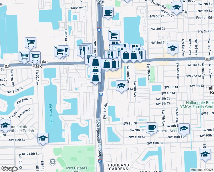 map of restaurants, bars, coffee shops, grocery stores, and more near 250 Southwest 11th Avenue in Hallandale Beach