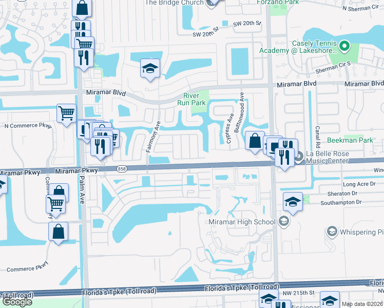 map of restaurants, bars, coffee shops, grocery stores, and more near 3231 Ensenada Way in Miramar