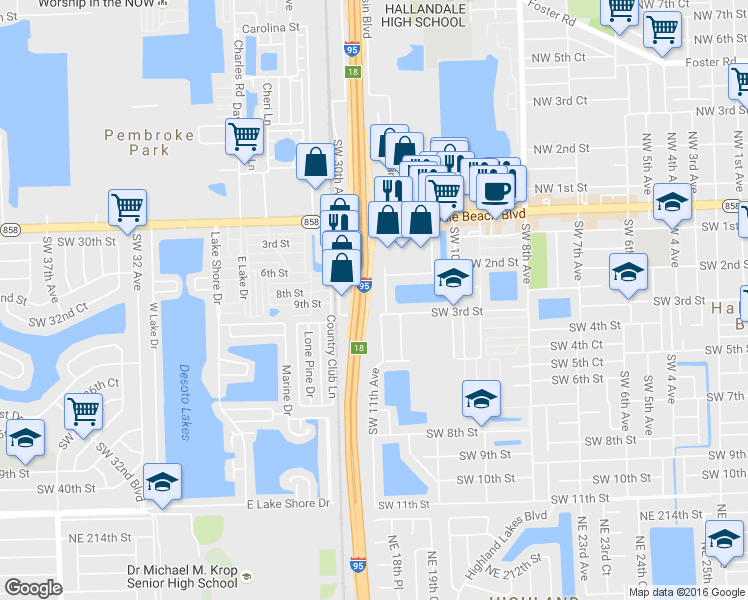 map of restaurants, bars, coffee shops, grocery stores, and more near 265 Southwest 11th Avenue in Hallandale Beach