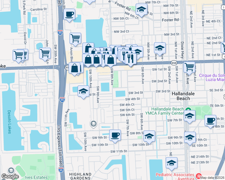 map of restaurants, bars, coffee shops, grocery stores, and more near 301 Southwest 8th Avenue in Hallandale Beach