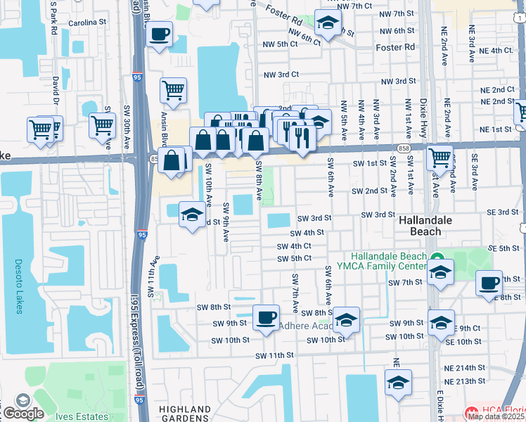 map of restaurants, bars, coffee shops, grocery stores, and more near 301 Southwest 8th Avenue in Hallandale Beach