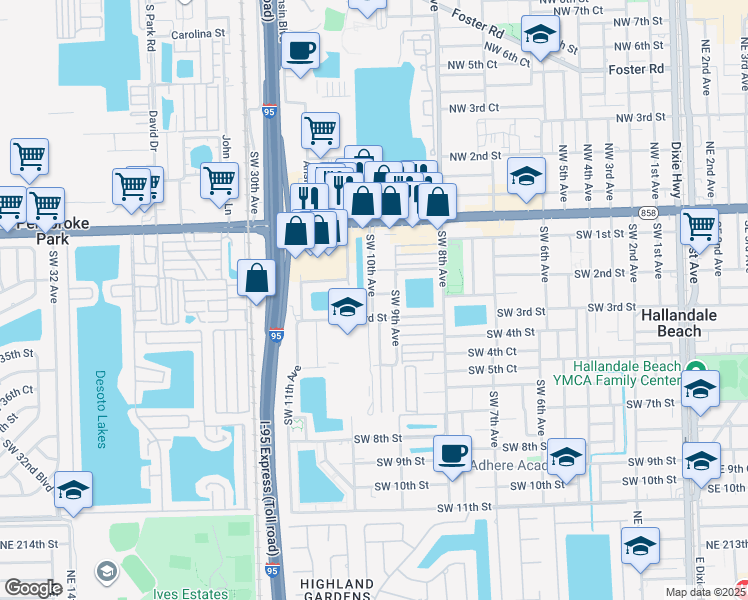 map of restaurants, bars, coffee shops, grocery stores, and more near 261 Southwest 10th Avenue in Hallandale Beach