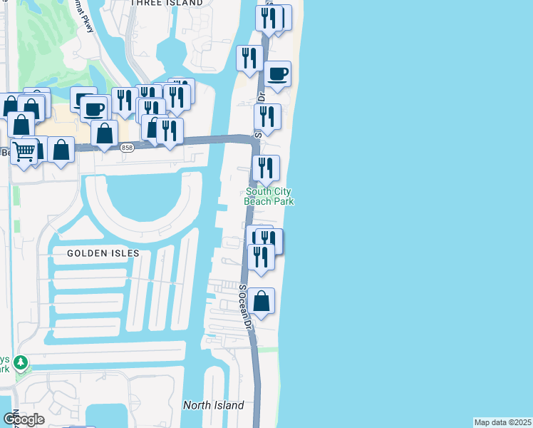 map of restaurants, bars, coffee shops, grocery stores, and more near in Hallandale Beach
