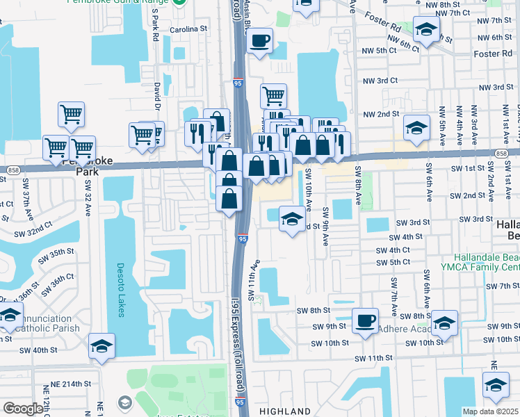 map of restaurants, bars, coffee shops, grocery stores, and more near 173 Southwest 11th Avenue in Hallandale Beach