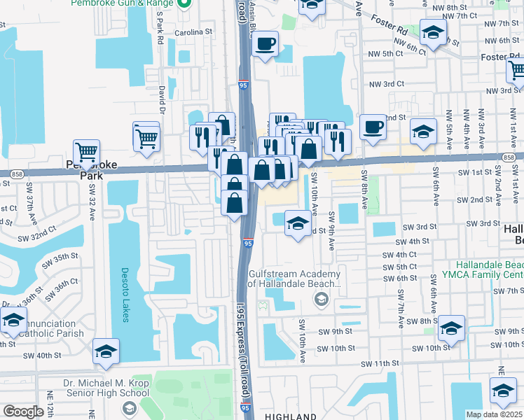 map of restaurants, bars, coffee shops, grocery stores, and more near 173 Southwest 11th Avenue in Hallandale Beach