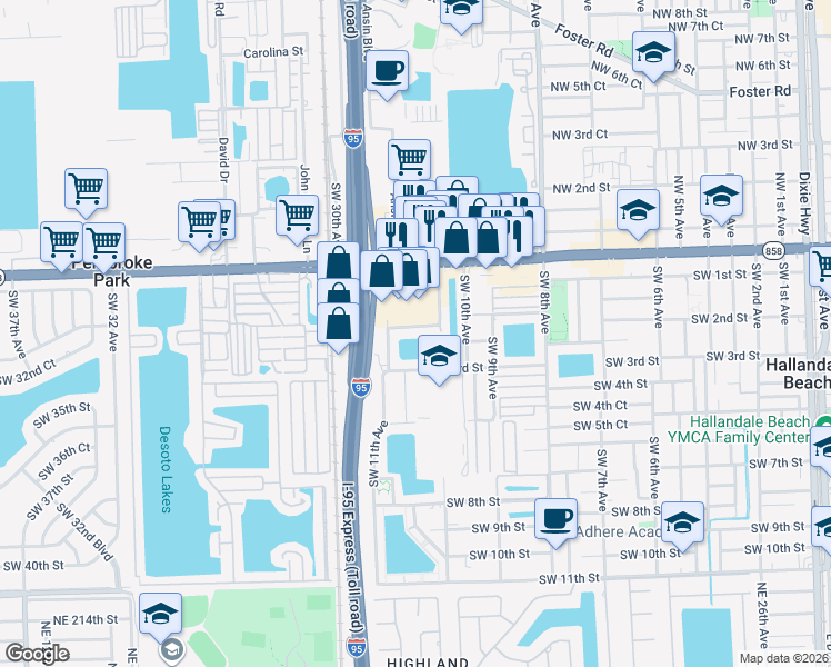 map of restaurants, bars, coffee shops, grocery stores, and more near 1037 Southwest 2nd Street in Hallandale Beach