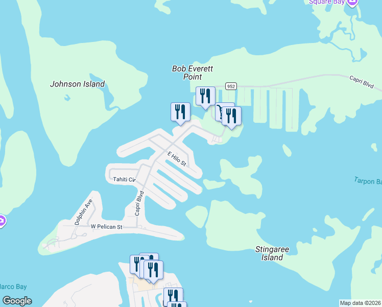 map of restaurants, bars, coffee shops, grocery stores, and more near 125 East Pago Pago Drive in Naples