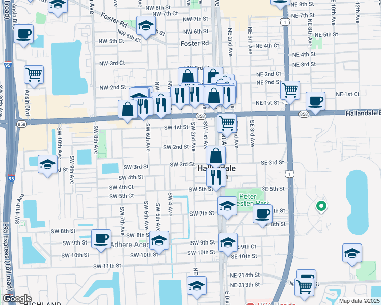 map of restaurants, bars, coffee shops, grocery stores, and more near 217 Southwest 2nd Street in Hallandale Beach
