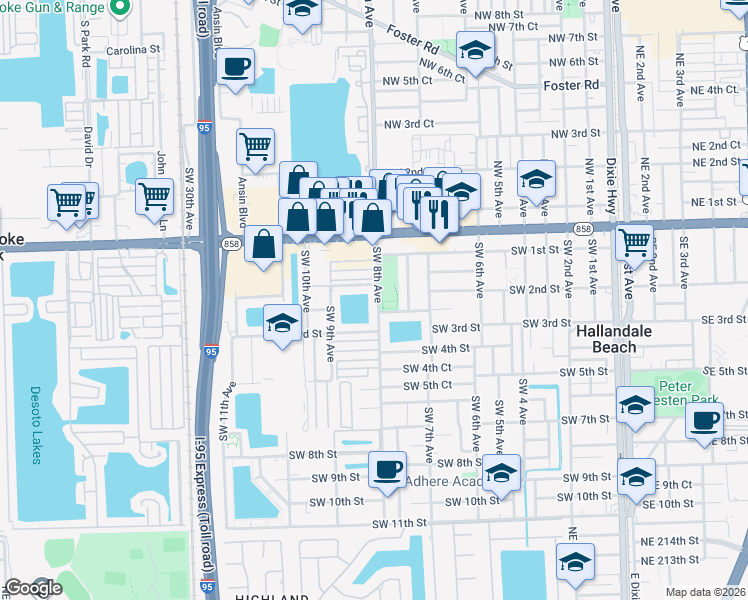 map of restaurants, bars, coffee shops, grocery stores, and more near 204 Southwest 8th Avenue in Hallandale Beach