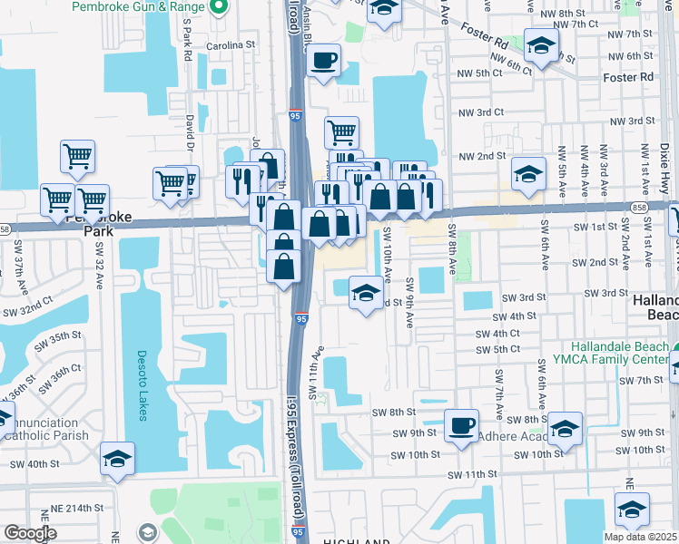 map of restaurants, bars, coffee shops, grocery stores, and more near 173 Southwest 11th Avenue in Hallandale Beach