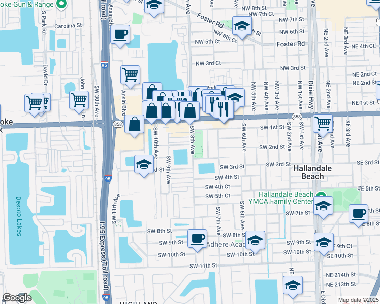 map of restaurants, bars, coffee shops, grocery stores, and more near 204 Southwest 8th Avenue in Hallandale Beach