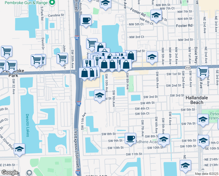 map of restaurants, bars, coffee shops, grocery stores, and more near 220 Southwest 9th Avenue in Hallandale Beach