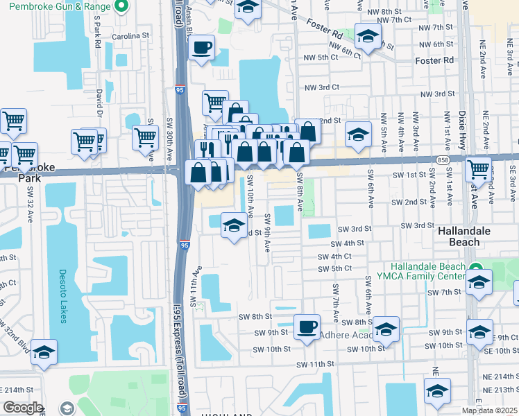 map of restaurants, bars, coffee shops, grocery stores, and more near 3 Southwest 2nd Street in Hallandale Beach