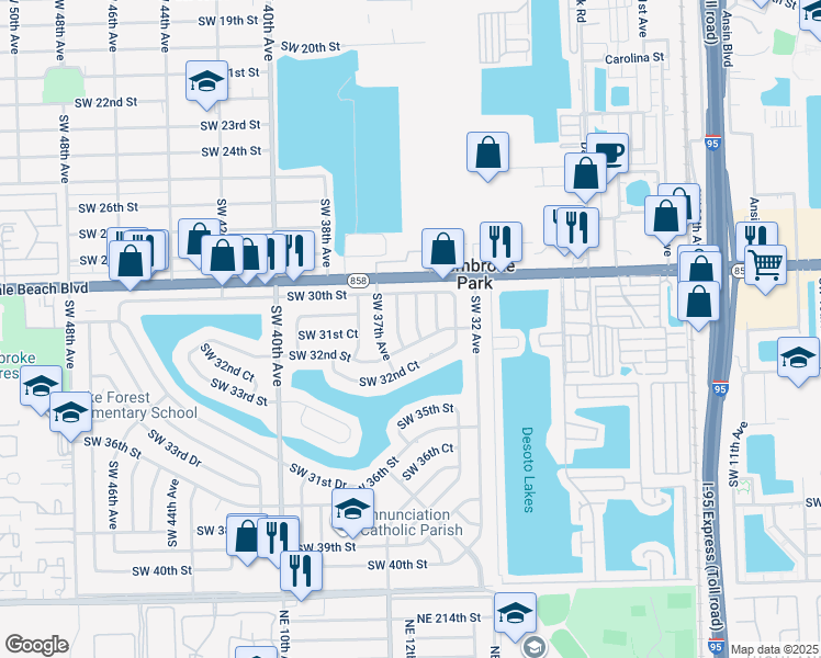 map of restaurants, bars, coffee shops, grocery stores, and more near 3111 Southwest 36th Avenue in West Park