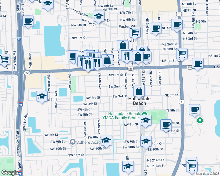 map of restaurants, bars, coffee shops, grocery stores, and more near 409 Southwest 2nd Street in Hallandale Beach