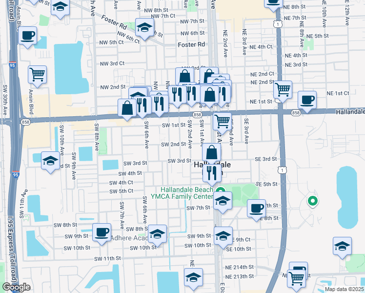 map of restaurants, bars, coffee shops, grocery stores, and more near 217 Southwest 2nd Street in Hallandale Beach