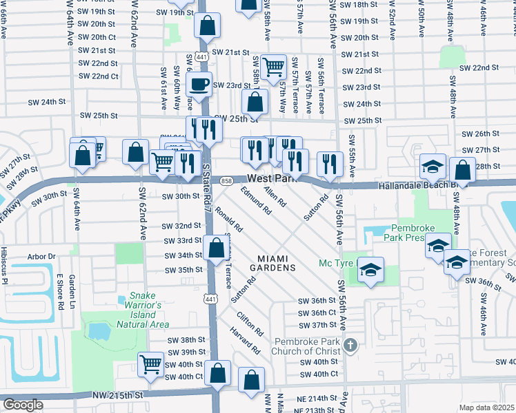 map of restaurants, bars, coffee shops, grocery stores, and more near 20 Edmund Road in West Park