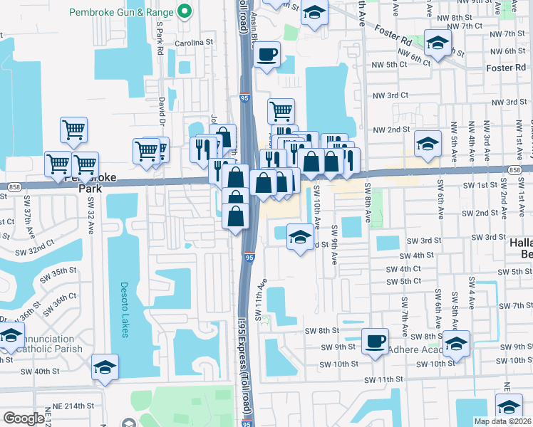 map of restaurants, bars, coffee shops, grocery stores, and more near 173 Southwest 11th Avenue in Hallandale Beach