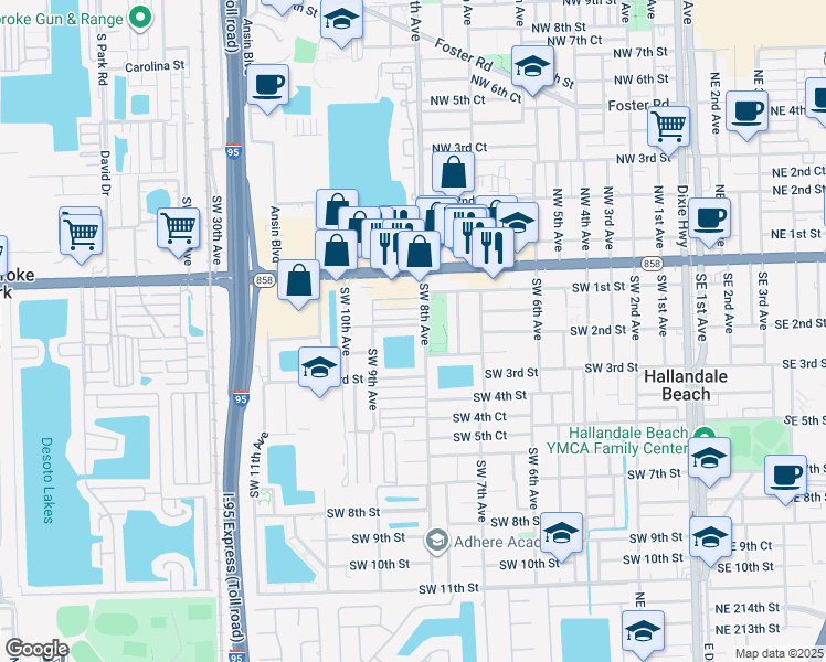 map of restaurants, bars, coffee shops, grocery stores, and more near 204 Southwest 8th Avenue in Hallandale Beach