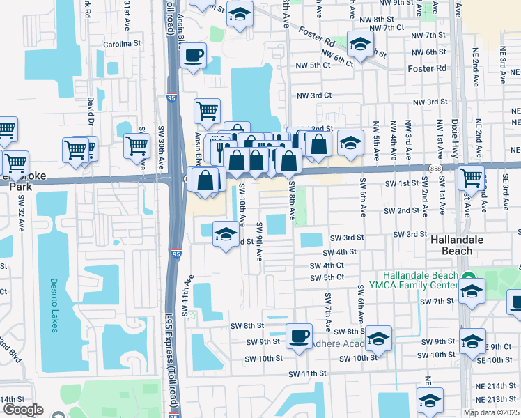 map of restaurants, bars, coffee shops, grocery stores, and more near 842 Southwest 2nd Street in Hallandale Beach