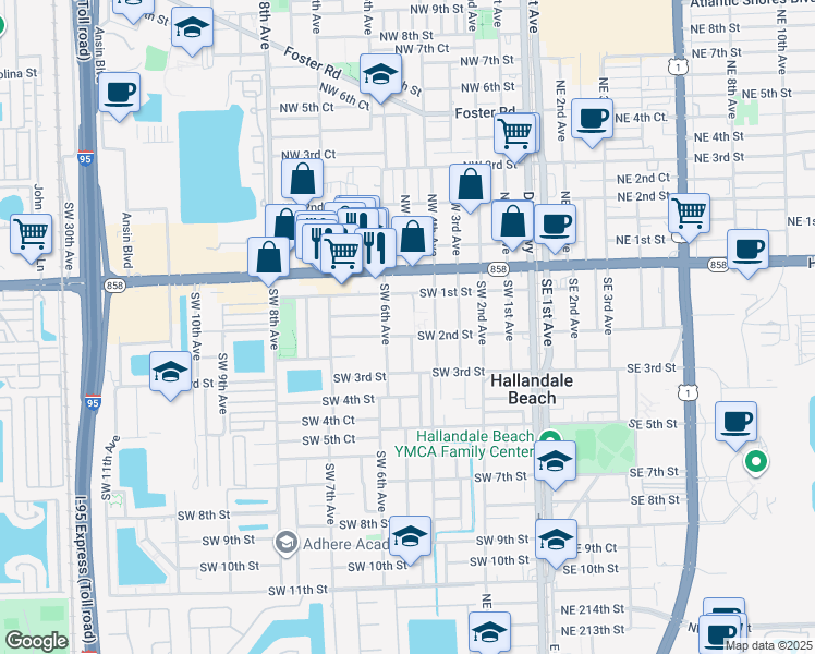 map of restaurants, bars, coffee shops, grocery stores, and more near 549 Southwest 2nd Street in Hallandale Beach