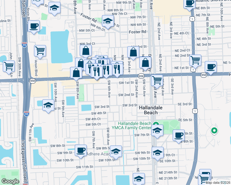 map of restaurants, bars, coffee shops, grocery stores, and more near 549 Southwest 2nd Street in Hallandale Beach
