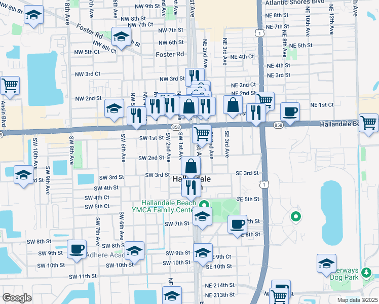 map of restaurants, bars, coffee shops, grocery stores, and more near in HALNDLE BCH