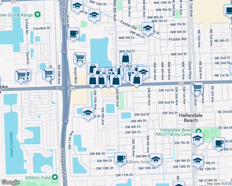 map of restaurants, bars, coffee shops, grocery stores, and more near 10 Southwest 8th Avenue in Hallandale Beach