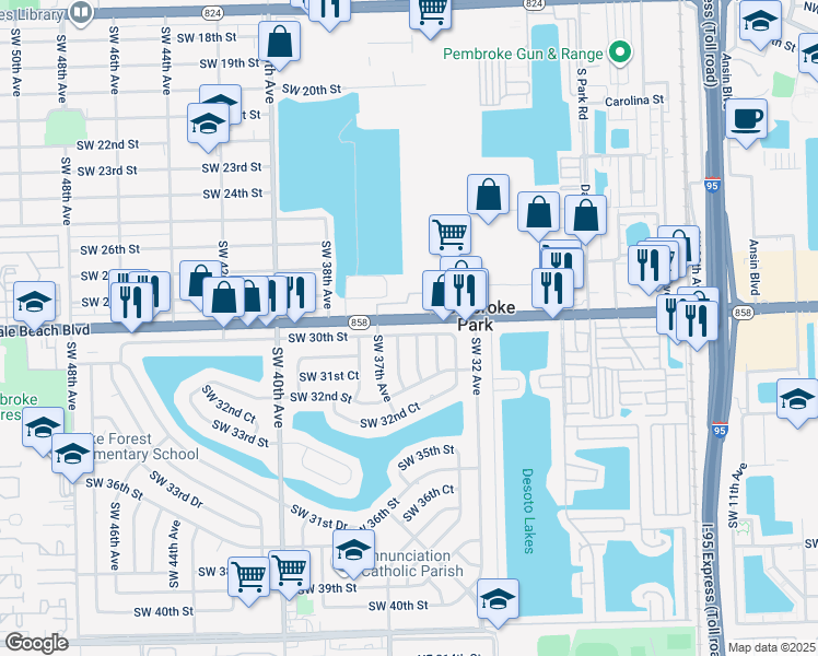 map of restaurants, bars, coffee shops, grocery stores, and more near 3500 West Hallandale Beach Boulevard in Hollywood