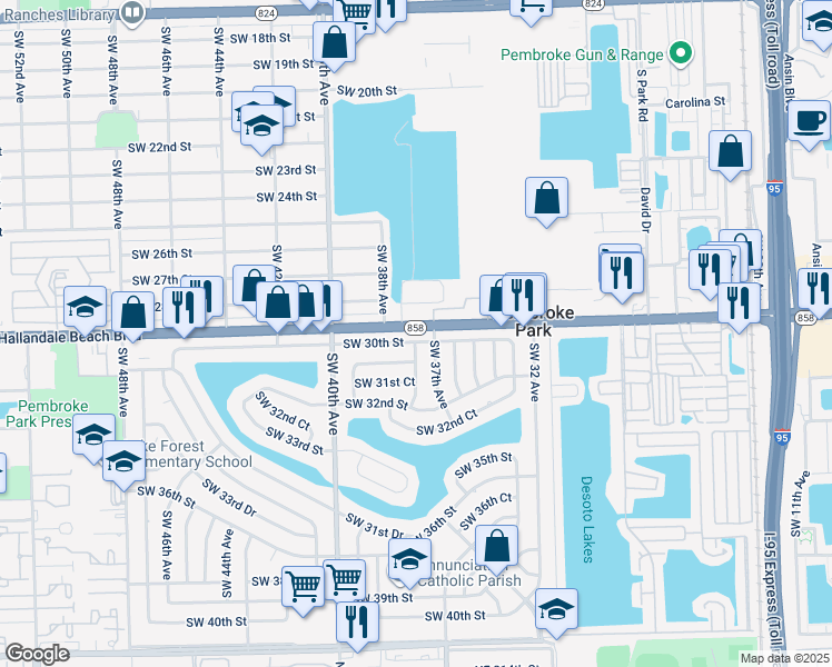 map of restaurants, bars, coffee shops, grocery stores, and more near 3700 West Hallandale Beach Boulevard in Hollywood
