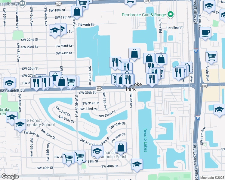 map of restaurants, bars, coffee shops, grocery stores, and more near 3500 West Hallandale Beach Boulevard in Hollywood