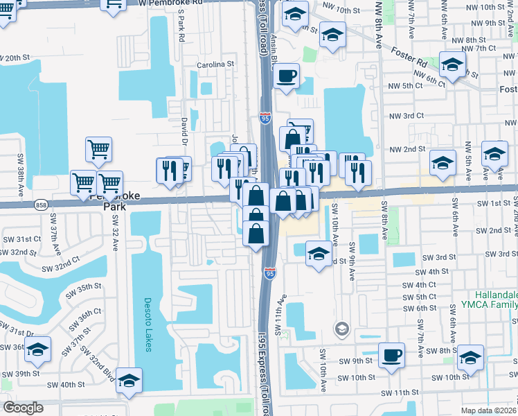 map of restaurants, bars, coffee shops, grocery stores, and more near 3000 West Hallandale Beach Boulevard in Hallandale Beach