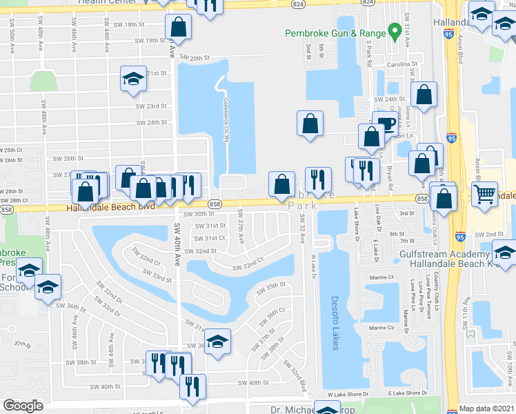 map of restaurants, bars, coffee shops, grocery stores, and more near 3500 West Hallandale Beach Boulevard in Hollywood