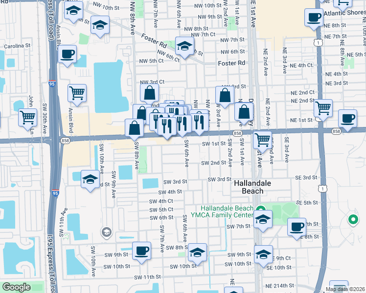 map of restaurants, bars, coffee shops, grocery stores, and more near 120 Southwest 4 Avenue in Hallandale Beach