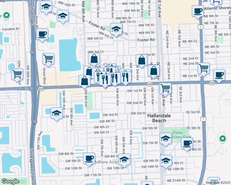map of restaurants, bars, coffee shops, grocery stores, and more near 120 Southwest 4 Avenue in Hallandale Beach